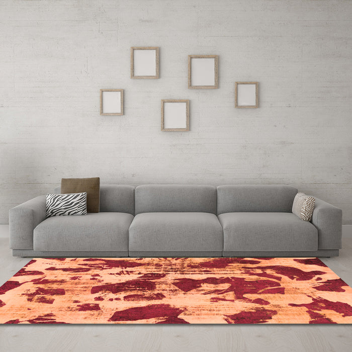 Machine Washable Abstract Orange Modern Area Rugs in a Living Room, wshabs1095org