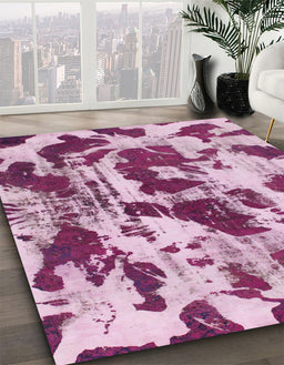 Abstract Dark Pink Modern Rug in Family Room, abs1095