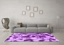 Machine Washable Abstract Purple Modern Area Rugs in a Living Room, wshabs1095pur