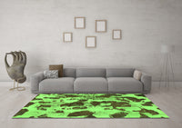 Machine Washable Abstract Green Modern Rug, wshabs1095grn