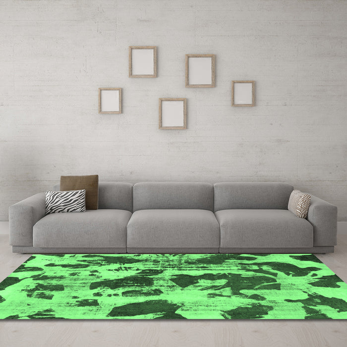 Machine Washable Abstract Emerald Green Modern Area Rugs in a Living Room,, wshabs1095emgrn
