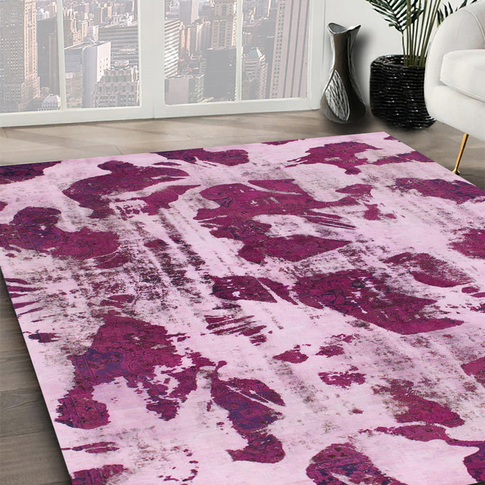 Machine Washable Abstract Dark Pink Rug in a Family Room, wshabs1095