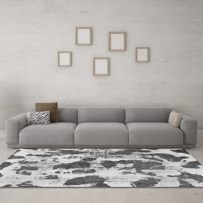 Machine Washable Abstract Gray Modern Rug in a Living Room,, wshabs1095gry