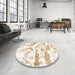 Round Machine Washable Abstract Yellow Rug in a Office, wshabs1096