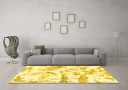 Machine Washable Abstract Yellow Modern Rug in a Living Room, wshabs1096yw
