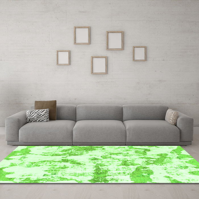 Machine Washable Abstract Green Modern Area Rugs in a Living Room,, wshabs1096grn
