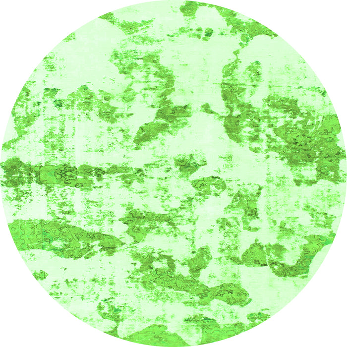 Round Machine Washable Abstract Green Modern Area Rugs, wshabs1096grn