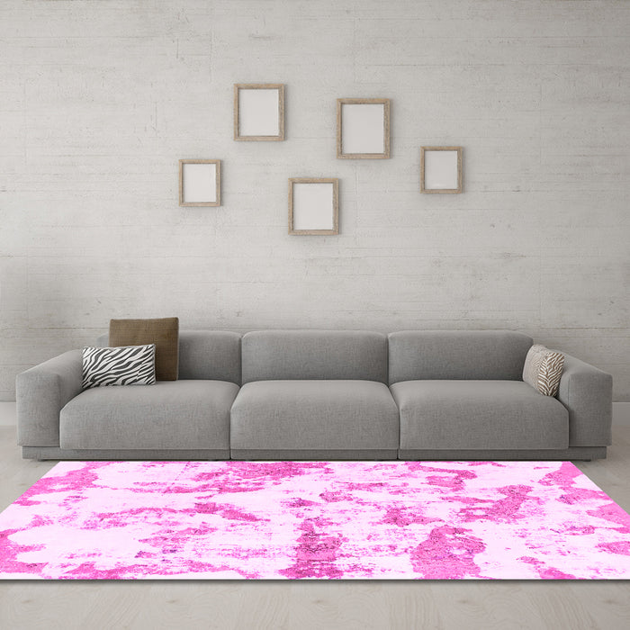 Machine Washable Abstract Pink Modern Rug in a Living Room, wshabs1096pnk