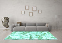 Machine Washable Abstract Turquoise Modern Rug, wshabs1096turq