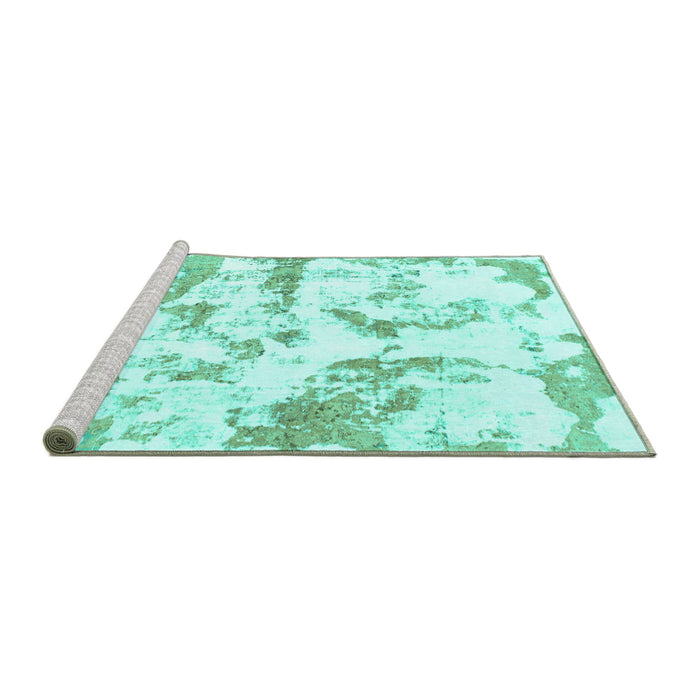 Sideview of Machine Washable Abstract Turquoise Modern Area Rugs, wshabs1096turq
