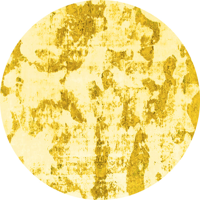 Round Machine Washable Abstract Yellow Modern Rug, wshabs1096yw