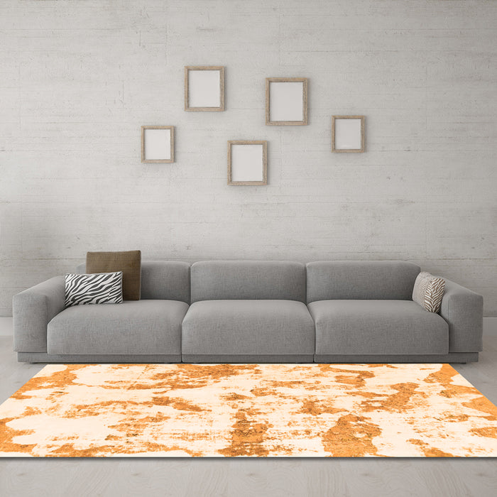 Machine Washable Abstract Orange Modern Area Rugs in a Living Room, wshabs1096org