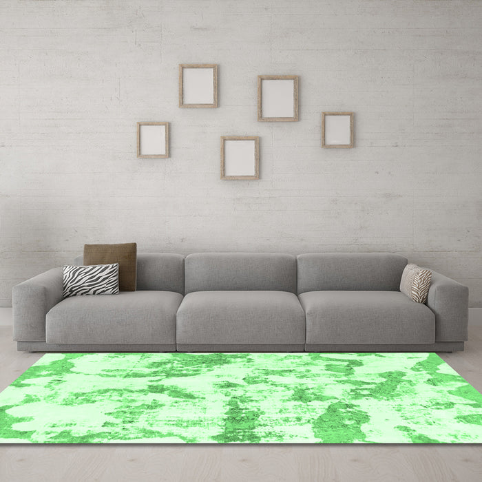 Machine Washable Abstract Emerald Green Modern Area Rugs in a Living Room,, wshabs1096emgrn