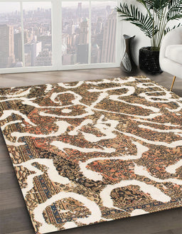 Abstract Deep Peach Orange Modern Rug in Family Room, abs1097