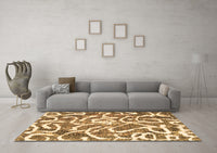 Machine Washable Abstract Brown Modern Rug, wshabs1097brn