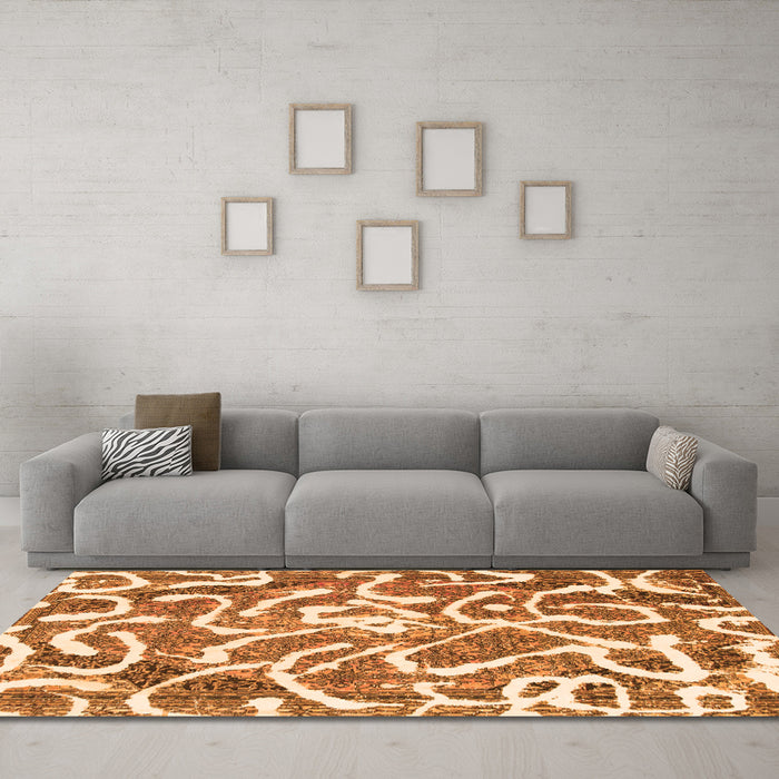 Machine Washable Abstract Orange Modern Area Rugs in a Living Room, wshabs1097org