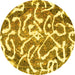 Round Abstract Yellow Modern Rug, abs1097yw