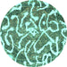 Round Abstract Turquoise Modern Rug, abs1097turq