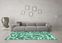 Machine Washable Abstract Turquoise Modern Rug, wshabs1097turq