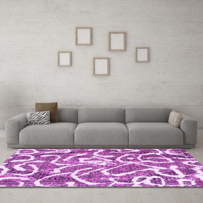 Machine Washable Abstract Purple Modern Area Rugs in a Living Room, wshabs1097pur