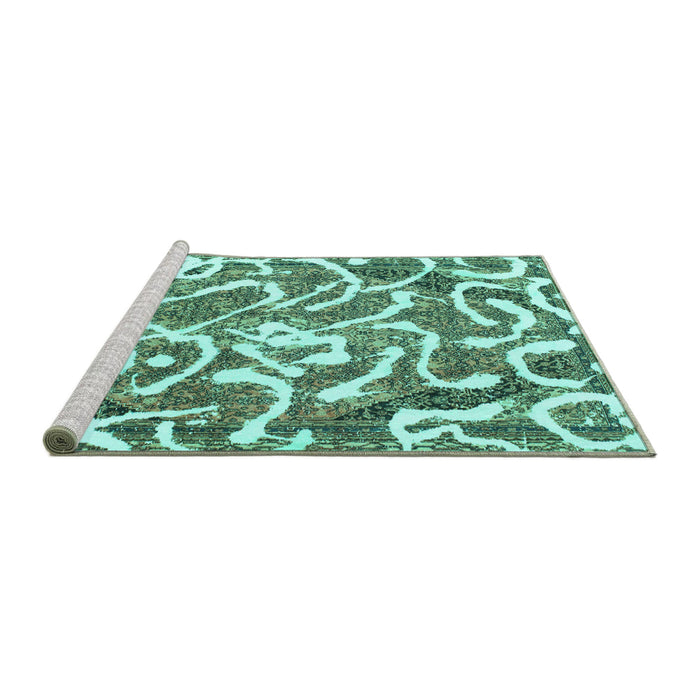 Sideview of Machine Washable Abstract Turquoise Modern Area Rugs, wshabs1097turq