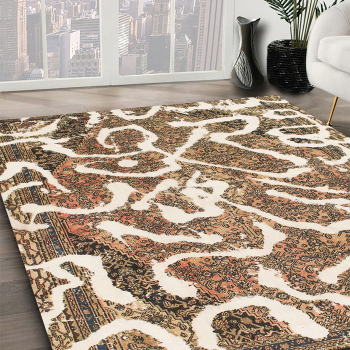 Machine Washable Abstract Deep Peach Orange Rug in a Family Room, wshabs1097