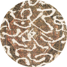 Round Machine Washable Abstract Deep Peach Orange Rug, wshabs1097