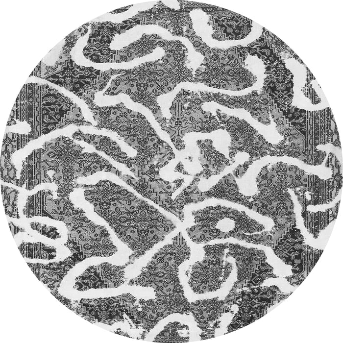 Round Machine Washable Abstract Gray Modern Rug, wshabs1097gry