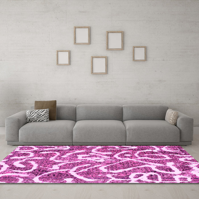 Machine Washable Abstract Pink Modern Rug in a Living Room, wshabs1097pnk