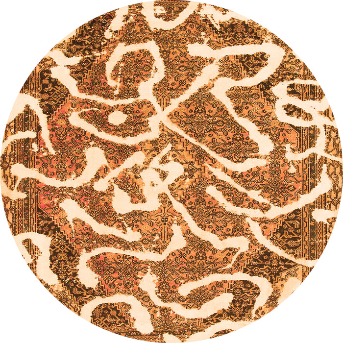 Round Machine Washable Abstract Orange Modern Area Rugs, wshabs1097org