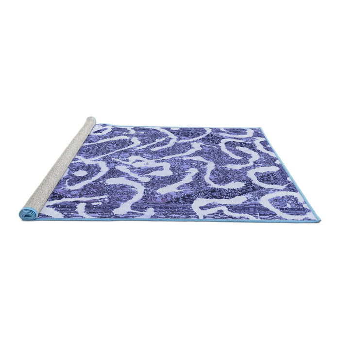Sideview of Machine Washable Abstract Blue Modern Rug, wshabs1097blu