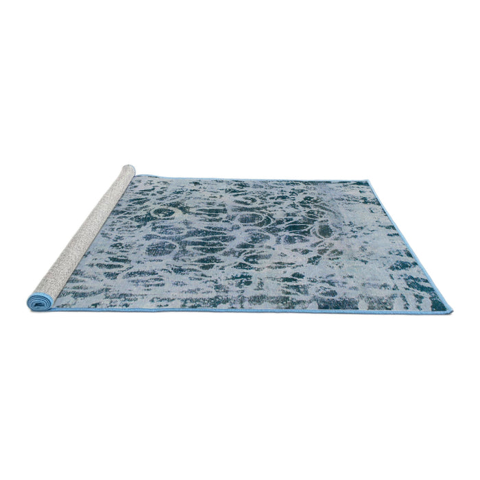 Sideview of Machine Washable Abstract Steel Blue Rug, wshabs1098