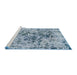 Sideview of Machine Washable Abstract Steel Blue Rug, wshabs1098