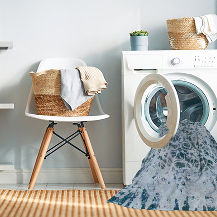 Machine Washable Abstract Steel Blue Rug in a Washing Machine, wshabs1098