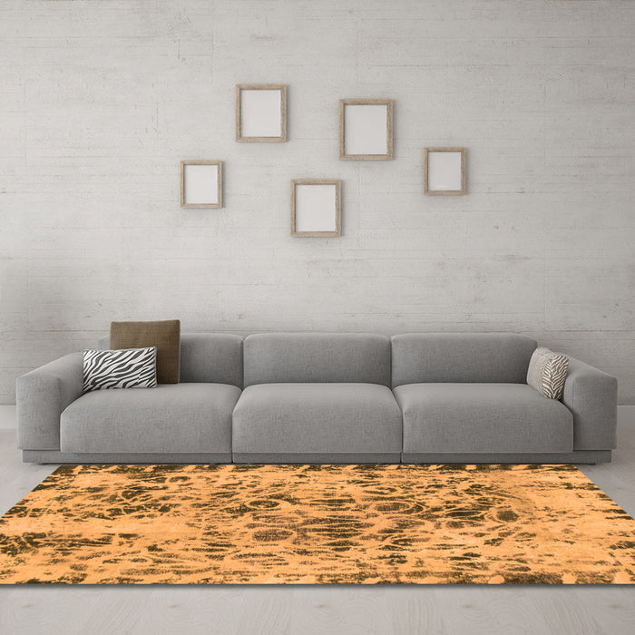 Machine Washable Abstract Orange Modern Area Rugs in a Living Room, wshabs1098org