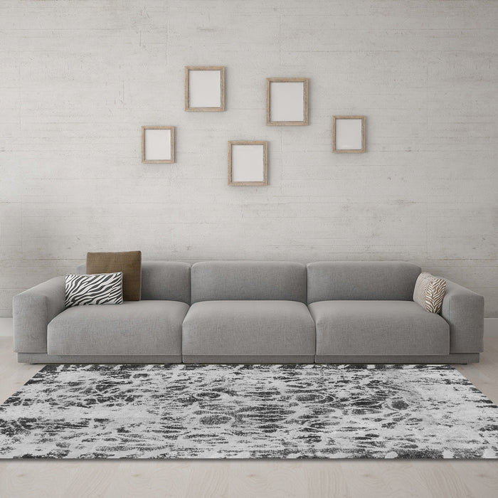 Machine Washable Abstract Gray Modern Rug in a Living Room,, wshabs1098gry