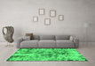 Machine Washable Abstract Green Modern Area Rugs in a Living Room,, wshabs1098grn