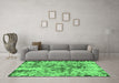 Machine Washable Abstract Emerald Green Modern Area Rugs in a Living Room,, wshabs1098emgrn