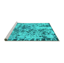 Sideview of Machine Washable Abstract Turquoise Modern Area Rugs, wshabs1098turq