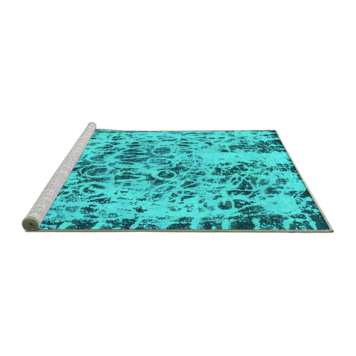 Sideview of Machine Washable Abstract Turquoise Modern Area Rugs, wshabs1098turq
