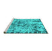 Sideview of Machine Washable Abstract Turquoise Modern Area Rugs, wshabs1098turq