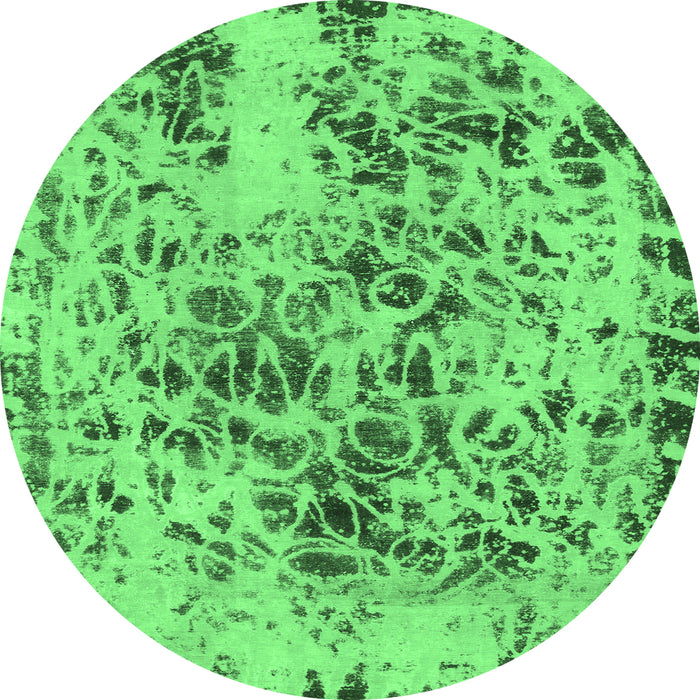 Round Machine Washable Abstract Emerald Green Modern Area Rugs, wshabs1098emgrn