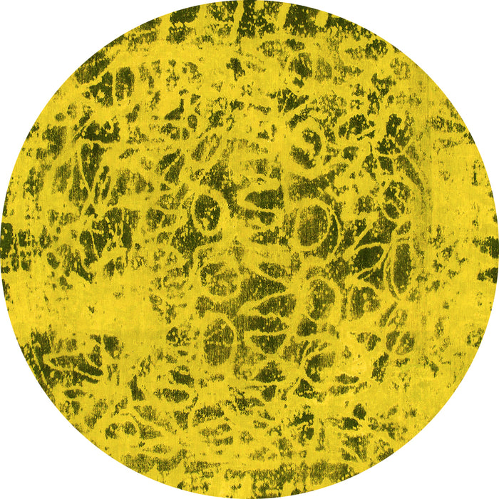 Round Abstract Yellow Modern Rug, abs1098yw