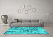 Machine Washable Abstract Turquoise Modern Area Rugs in a Living Room,, wshabs1098turq