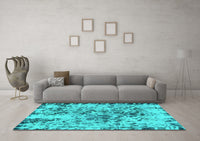 Machine Washable Abstract Turquoise Modern Rug, wshabs1098turq