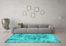 Machine Washable Abstract Turquoise Modern Area Rugs in a Living Room,, wshabs1098turq