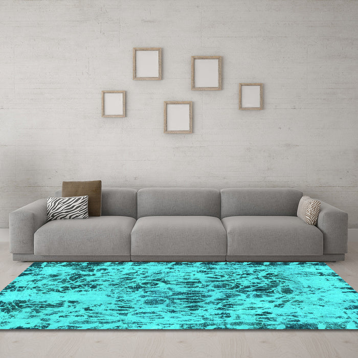 Machine Washable Abstract Turquoise Modern Area Rugs in a Living Room,, wshabs1098turq