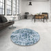 Round Machine Washable Abstract Steel Blue Rug in a Office, wshabs1098