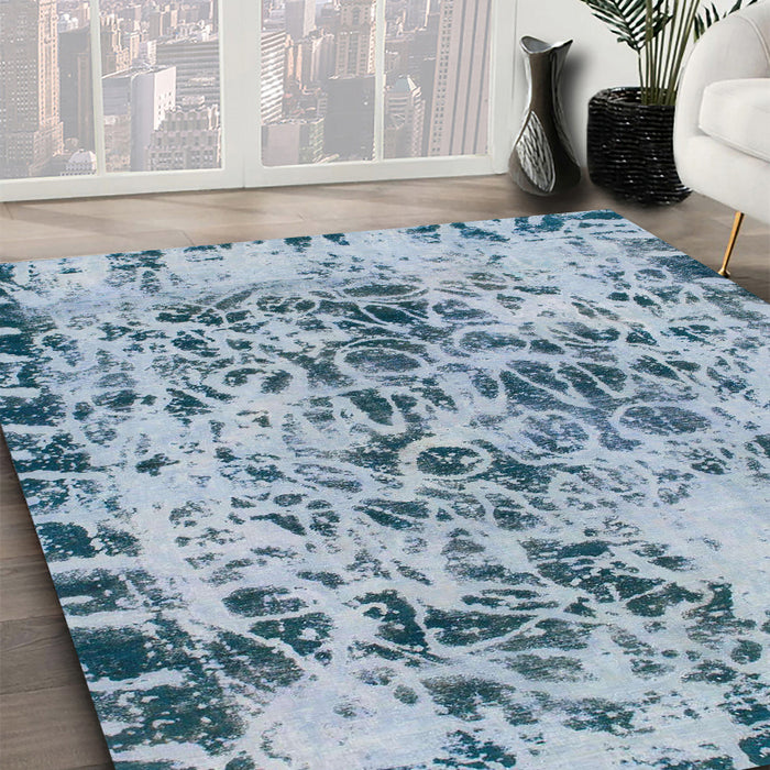 Round Abstract Steel Blue Modern Rug in a Office, abs1098