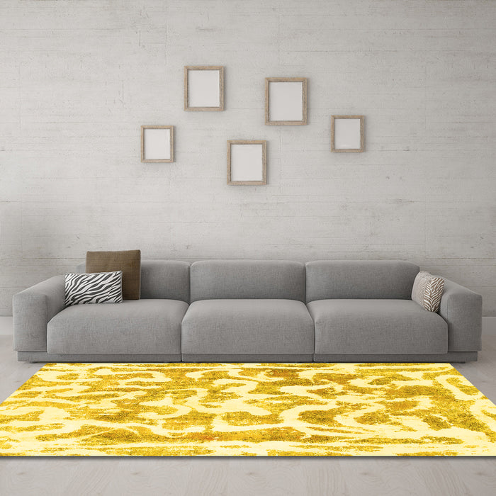 Machine Washable Abstract Yellow Modern Rug in a Living Room, wshabs1099yw